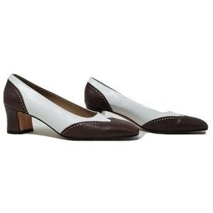 Salvatore Ferragamo Brown and White Heels